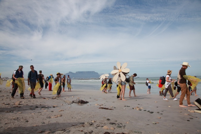 Beach clean-up: starting the walk to Darling barefoot and clearing some beach muck.
